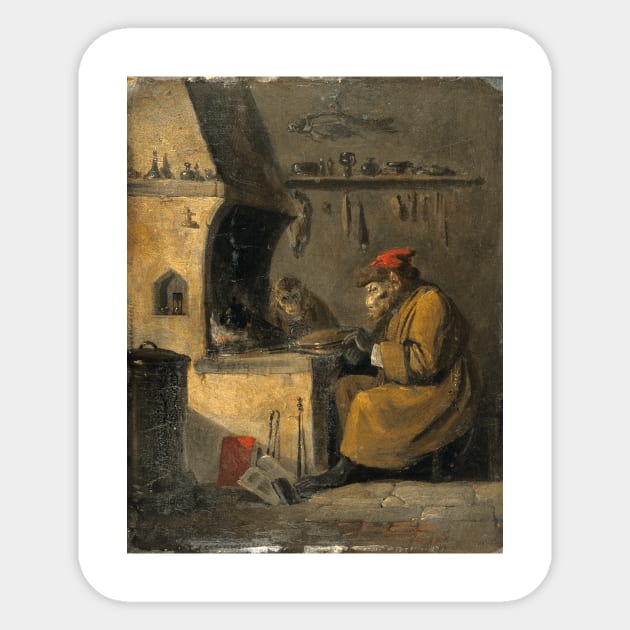 A Monkey Alchemist - Early 19th Century Painting by Edmund Bristow Sticker by Naves